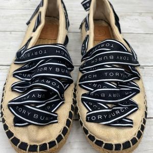 Tory Burch Grosgain Canvas Espadrilles Sz 6 Retail $198